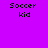 Four pixelated text display "Soccer kid" in black on distinct solid backgrounds: top-left magenta, top-right purple, bottom-left blue, bottom-right dark purple