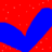 Red and blue pixelated shapes with scattered white dots on a solid background, forming an abstract pattern.