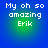 Four identical pixelated text on blue-green gradient backgrounds with white text reading "My oh so amazing Erik"