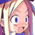 Pixelated anime-style character face with pink hair and blue eyes, static single-frame image on white background.