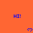 Blue 'HI!' text and pixelated hearts on an orange background with a gray corner overlay.