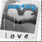 A grayscale image of two figures embracing with a heart-shaped background, overlaid with blue text and a 'love.' label at the bottom.