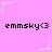 Pixelated pink background with repeated 'emmsky<3' text and white star animations in corners.