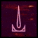 Four distinct animated frames of a buddy icon featuring glowing pink symbols on a dark purple background with orange streaks, each frame showing different geometric or abstract shapes in sequence.