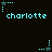 Pixelated cyan text 'charlotte' appears below star-shaped icons on a black background, with stars changing from dark gray to cyan in different frames.
