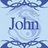 Static 48x48 pixel buddy icon with blue text "John" on a light blue background, framed by dark blue decorative borders.
