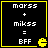 Four identical black with yellow borders display 'marss + mikss = BFF' text and a yellow Pac-Man icon, each 's icon shows a different frame of Pac-Man's mouth animation