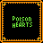 25 black square with orange dotted borders, each containing green pixelated text reading 'POISON HEARTS' or 'WILL NEVER CHANGE', some showing partial text