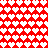 Red background filled with white heart shapes arranged in a dense, repeating pattern that tapers into a triangular form at the bottom center.