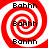 Four identical red and white spiral patterns with black text reading "Bahhh" arranged in a on a solid red background