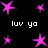 Pixelated pink stars and white text 'luv ya' on a black background, arranged in a pattern with varying star sizes