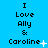 Blue background with black text reading "I Love Ally & Caroline" and small white plus or dot symbols changing position across frames.