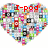 Two heart-shaped pixelated icons side-by-side with red text and symbols on a multicolored background.