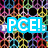 Pixelated image with blue 'PCE!' text, two dogs below yellow 'FRIENDS!' banner, and pink 'LUV!' text on white background.