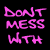 Pixelated pink text on black background with a blue and white electric guitar icon, reading 'DON'T MESS WITH CHICKS AND THEIR GUITARS THEY MIGHT HIT YOU WITH IT'.