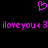 Pixelated pink heart symbol above repeated text reading 'iloveyou<3 iloveyou<3' on black background.