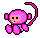 Pixel art icon of a pink cartoon character with large ears, black eyes, and a long curved tail against gray background.