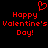 Red pixelated text and heart symbol on black background, displaying 'Happy Valentine's Day!' twice with a small heart above the left instance.