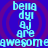 Blue background with purple concentric circles; light blue text "bella dyl aj are" stacked vertically and "awesome" horizontally, repeated in a pattern