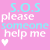 repeated text-based icons on a pink background, each displaying phrases like "S.O.S please someone help me" and "It's not healthy for me to feel this way" with heart symbols