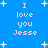 Blue background with white star shapes and pink text reading "I love you Jesse" in two vertical