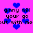 Pixelated blue hearts float over repeated text on a bright pink background, with no visible animation changes.