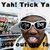 Pixelated image of a person wearing sunglasses and a yellow shirt with text above and below the figure.