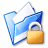 Pixelated blue folder icon with white accents and a golden padlock overlay on a gray background.