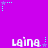 A static image with a solid purple background featuring repeated white text 'Laina' surrounded by cyan and light blue star-shaped pixel clusters.