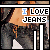 A pixelated image of a person wearing dark jeans with an orange belt, showing the lower torso and legs against a light background.