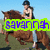 A pixelated image of a woman riding a brown horse, with text overlays reading "savannah" and "and rebecca" in purple letters on green backgrounds.