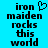 Pixelated text on cyan background with heart symbol above 'iron' in left ; identical layout without heart in right