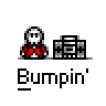 Animated contact sheet of pixel art buddy icons featuring a stick figure and boombox with "Bumpin'" text, showing frame-by-frame animation changes across multiple layouts.