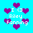 Pixelated cyan background with purple hearts and white text reading "I <3 Riley Fanning" in multiple positions.