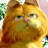 Pixelated close-up of a light brown cat with green eyes, partially obscured by pixelation, against a blurred background with green and white patches.