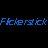 A 4-frame contact sheet of a pixelated animated icon showing the band Flickerstick in various poses across four distinct frames with blue text on black background.