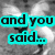 Black-and-white image of a cartoon character with text overlays in cyan and magenta.