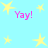 Light blue background with yellow stars and pink 'Yay!' text in four corners.