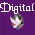 Purple background with white pixelated text and small floral icons arranged in a pattern