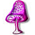 Pixelated static icon of a stylized purple mushroom with gradient shading and soft drop shadow on white background.