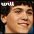 nine identical cartoon-style headshots with changing text above each, showing a person with dark curly hair and light skin smiling against a blue background
