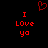 Red pixelated text "I Love you" with a red heart symbol above, displayed on black background.