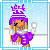 Pixel art of a blonde character in purple winter clothing throwing snowballs against a snowy background with blue lines