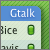 Two side-by-side Gtalk contact list views with green pixelated background, blue and dark gray headers, and green status indicators.