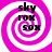 Four identical display a pink and white spiral background with black text reading 'sky fox' stacked vertically in each