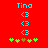 Red background with cyan "Tina" text above two of cyan <3 symbols and green/brown pixel flowers, animated flower count changes