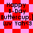 Pixelated text on a red and pink checkered background with diamond-shaped patterns, featuring 'Happy B-Day Buttercup;] Luv Yah<3' in black font.