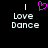 Pixelated text 'Love Dance' appears below vertical white lines with a pink heart symbol above the left line on a black background.