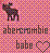 Pixelated static buddy icon featuring a brown animal-like figure on pink-and-purple checkered background with text "abercrombie babe" and heart symbol.