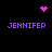 Pixelated icon with four instances of 'JENNIFER' text and three distinct pink pixel clusters on black background.